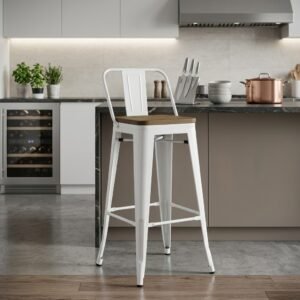 Easton-Wooden White Bar Stool